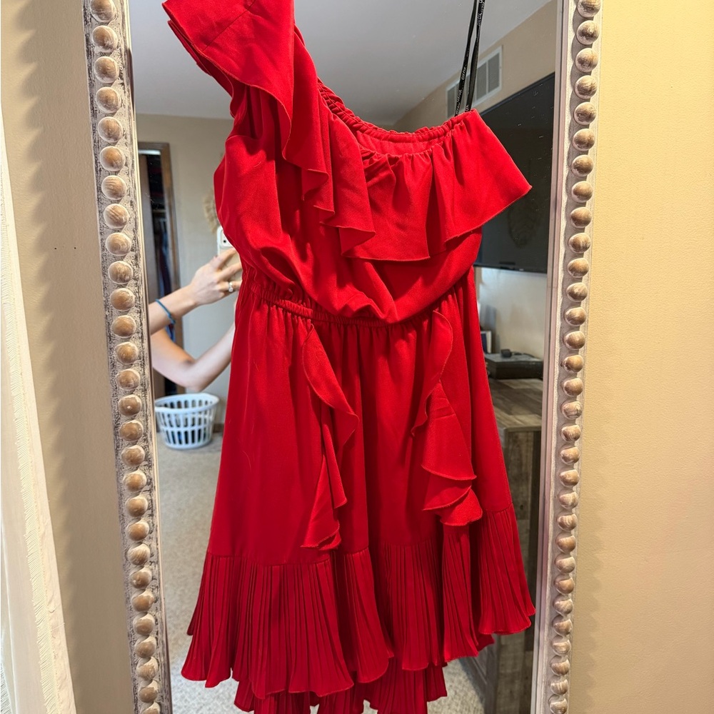 Red Ruffle One-Shoulder Dress